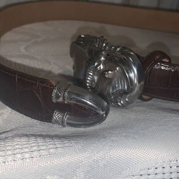 Vintage Statement Animal Brighton Silver Elephant Buckle Crocodile Leather Large - Picture 3 of 11